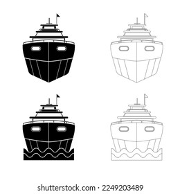 Ship Silhouette front view in vector and outline style