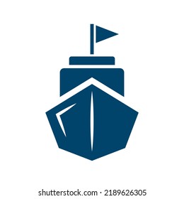 Ship silhouette icon with flag. Vector.