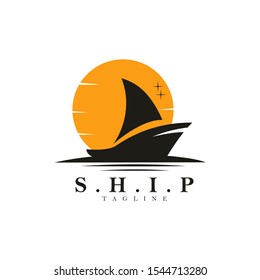 ship silhouette logo vintage illustration
