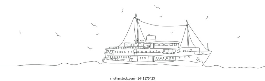 ship  silhouette one single line, continuous line drawing, isolated on a white background vector illustration. -vector