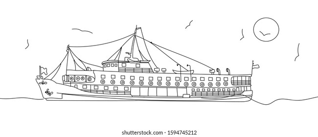 ship silhouette one single line, continuous line drawing, isolated on a white background vector illustration. -vector