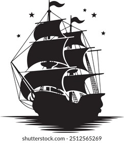 Ship silhouette vector art illustration with white background