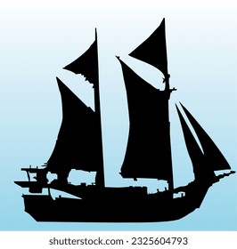 silueta de barco en estilo de arte vectorial