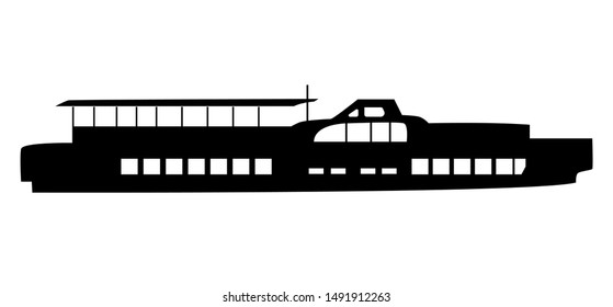 Ship silhouette. Walking river ship. Vector boat isolated on a white background.