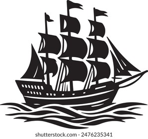 Ilustración vectorial de arte de siluetas de barco