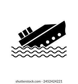 el barco se está hundiendo icono. ilustración de estilo de moda de Vector negro plano sobre fondo blanco..eps