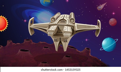 Ship in solar system illustration