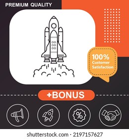 ship, spaceship, rocket icon. With orange and black background