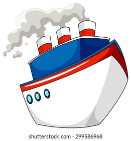 Ship with steam on white illustration