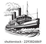 Ship steamship retro hand drawn sketch illustration Transport