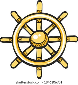 Ship steer wheel icon in color drawing. Transportation sea navigate