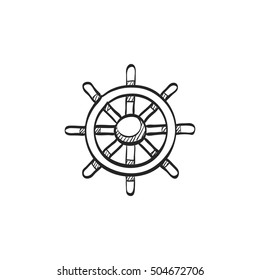 Ship steer wheel icon in doodle sketch lines. Transportation sea navigate