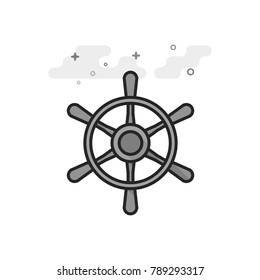 Ship steer wheel icon in flat outlined grayscale style. Vector illustration.