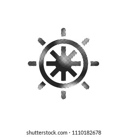 Ship steer wheel icon in halftone style. Black and white monochrome vector illustration.