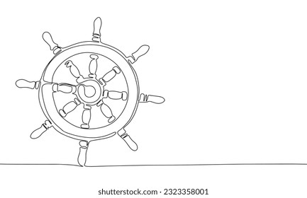 Ship steering in continuous line art drawing style. Silhouette of ship wheel steering, Ramadan Kareem. Black linear sketch isolated on white background. Vector illustration