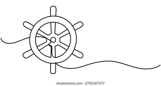 Ship steering continuous line drawing style. minimalist design, Ship steering outline vector illustration. 