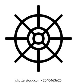 Ship Steering Icon in Outline Style. Line Art. Isolated on White Background