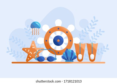 ship steering illustration flat. underwater concept vector