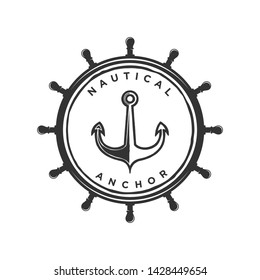Ship steering logo with anchor elements in the middle