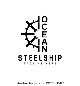 Ship Steering Logo, Ocean Icons Ship Steering Vector With Ocean Waves, Sailboat Anchor And Rope, Company Brand Sailing Design