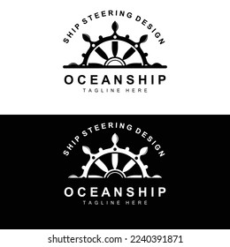 Ship Steering Logo, Ocean Icons Ship Steering Vector With Ocean Waves, Sailboat Anchor And Rope, Company Brand Sailing Design