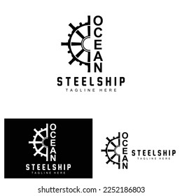 Ship Steering Logo, Ocean Icons Ship Steering Vector With Ocean Waves, Sailboat Anchor And Rope, Company Brand Sailing Design