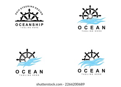 Logo für Schiffslenkung, Ocean Icons Ship Steering Vector mit Ocean Waves, Segelboot Anchor and Rope, Segeldesign für Unternehmen