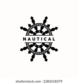 Ship Steering Logo, Steering Wheel Boat Ship Yacht Compass Vector, Elegant Simple Minimalist Design Ocean, Sailing