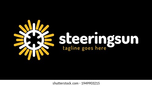 ship steering sun logo. ship wheel logo design vector icon symbol graphic illustration. Boat handwheel, ship wheel helm.