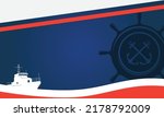 ship steering wheel and anchor, background coast guard with navy color and space 