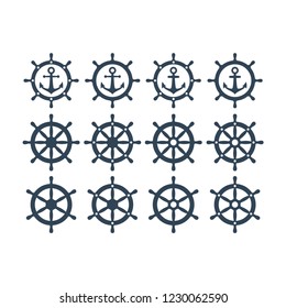 Ship steering wheel and anchor icon. Ship's wheel and anchor vector icon set. Nautical symbols