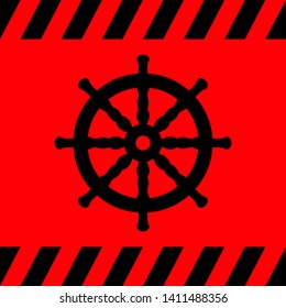 Ship steering wheel black on a red background, vector illustration for design.