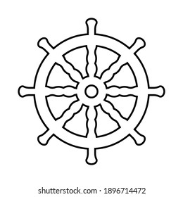 Ship steering wheel, black silhouette on white background, sign for design, vector illustration