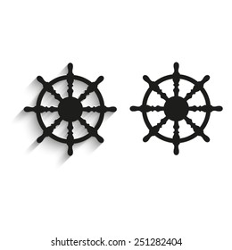 ship steering wheel - black vector icons