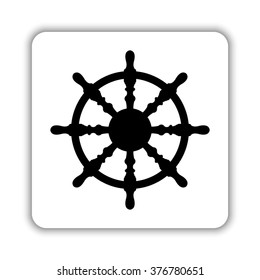 ship steering wheel  - black vector icon