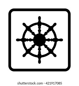 ship steering wheel  - black vector icon