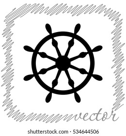 Ship steering wheel  black   vector icon