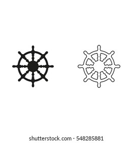 ship steering wheel  - black vector icon