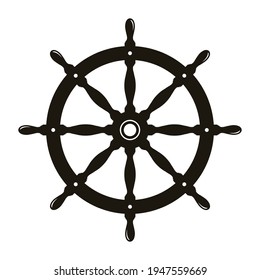 Ship steering wheel, boat rudder vector icon