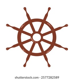 Ship steering wheel, boat rudder. Transport, vehicle, water adventure, pirate. Vector simple design isolated on white