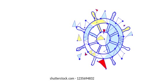 Ship steering wheel captain steer direction concept sketch doodle horizontal isolated flat