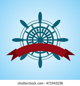 Ship steering wheel corporate logo with banner navigation symbol vector illustration eps 10