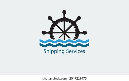 Ship steering wheel design logo concept of speed shipping freight . 