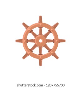 Ship steering wheel in flat design on an isolated white background. Vector illustration.