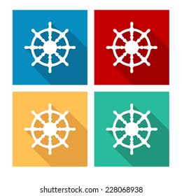 ship steering wheel - flat icon with long shadow