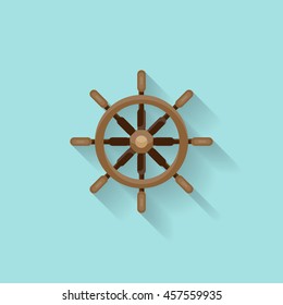 Ship steering wheel in a flat style. Sailing, travel. Sailboat, sea holidays. Vector illustration.
