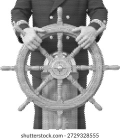 Timón del volante del barco para conceptos de diseño náutico, marino y marinero