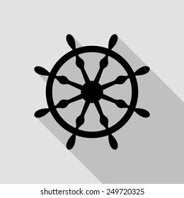 ship steering wheel icon - black illustration with long shadow