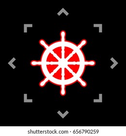 Ship steering wheel icon. Boat. Handwheel. Vector. White icon in gray focus like mandala on black background.