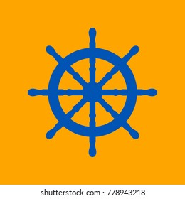 Ship steering wheel icon. Boat. Handwheel. Vector. Medium teal blue icon on orange background.